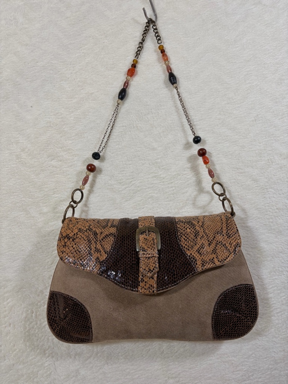 Spiegel Brown Animal Print Beaded Strap Shoulder‎ Bag